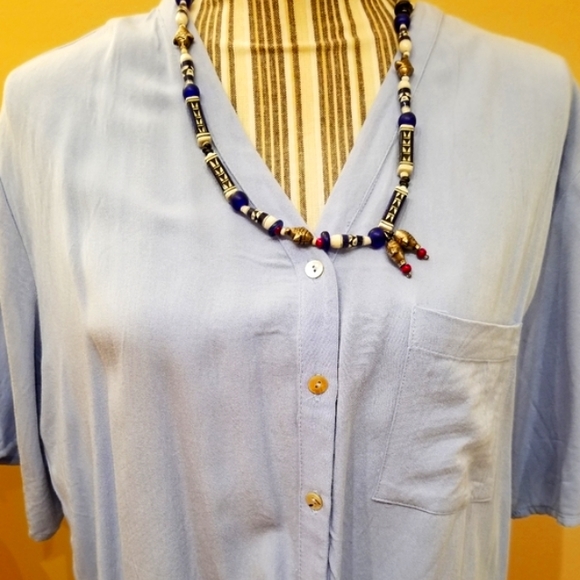 Chloe & Katie Light Blue Button Down V Top - Picture 1 of 8